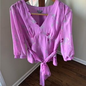 Ann Taylor Pink Floral Wrap Blouse